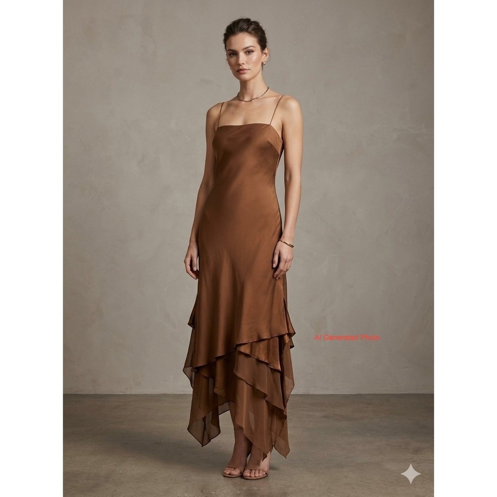 Issue Silk Long Layered Dress 12 Brown Chestnut Fairy Grunge Maxi WIT0503-DR11